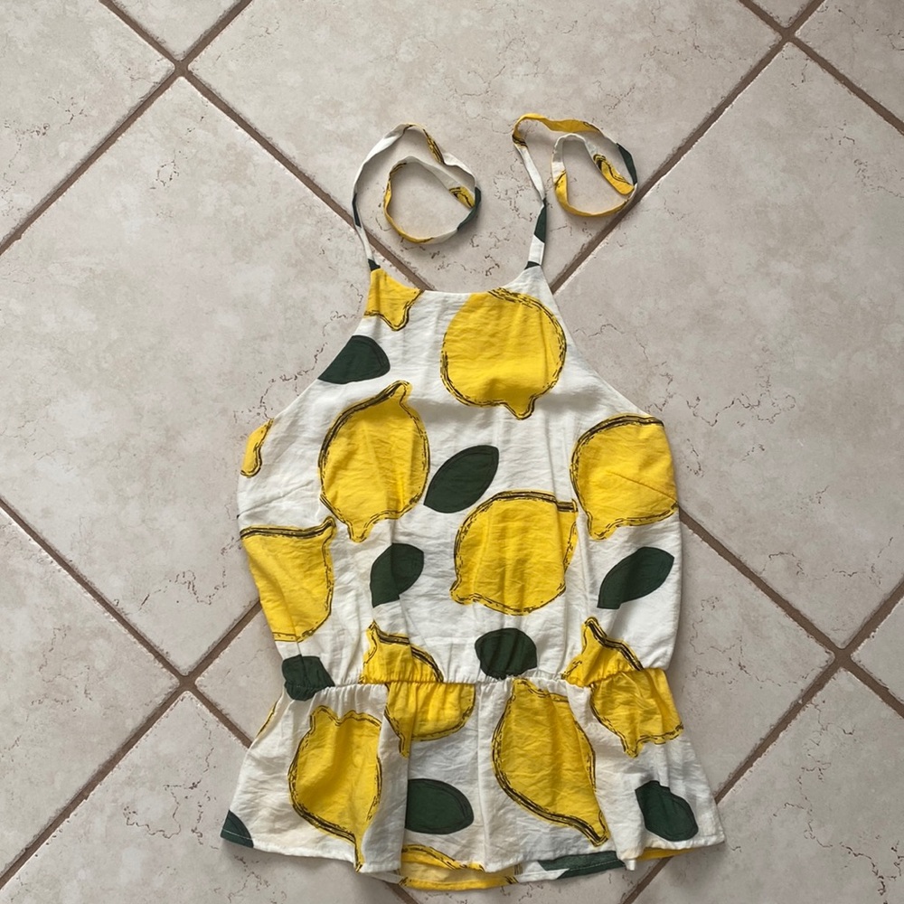 Sugar lips halter top Small lemon print peplum ruffle